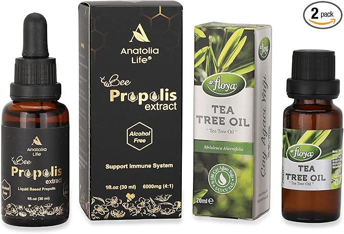 Bee Propolis Extract Alcohol-Free Immune Support Supplement 30ml - 100% Pure Tea Tree Essential Oil 20ml - Natural Immune Booster & Antimicrobial - Ideal for Diffuser, Cleaning, and Aromatherapy