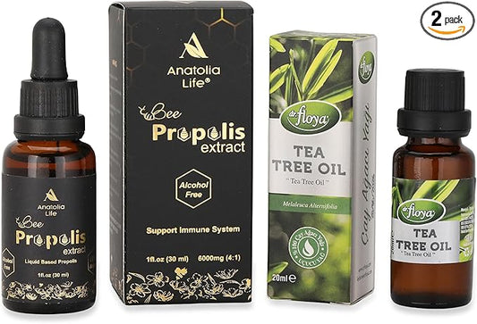 Bee Propolis Extract Alcohol-Free Immune Support Supplement 30ml - 100% Pure Tea Tree Essential Oil 20ml - Natural Immune Booster & Antimicrobial - Ideal for Diffuser, Cleaning, and Aromatherapy