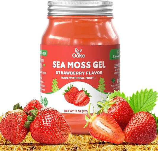 15 OZ Sea Moss Gel- Natural Wildcrafted Irish Seamoss Gel with 92 Minerals and Vitamins - Non-GMO, Gluten-Free, Vegan - Immune Defense Thyroid Digestive Support (Strawberry)