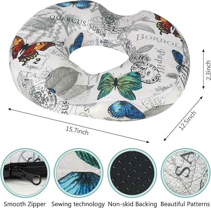 Hemorrhoid Pillows for Sitting Donut Gel Ergonomic Butterfly Seat Cushion for Long Sitting Tailbone Pain After Surgery Relief Office Chair Pillow for Butt Cute Coccyx Car Drivers Postpartum Pregnancy
