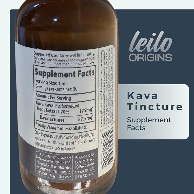 LEILO Kava Root Liquid Extract | Concentrated Drops to Support Relaxation | 70% Extraction Strength - Alcohol-Free | (1 Fl Oz, 30 Servings)