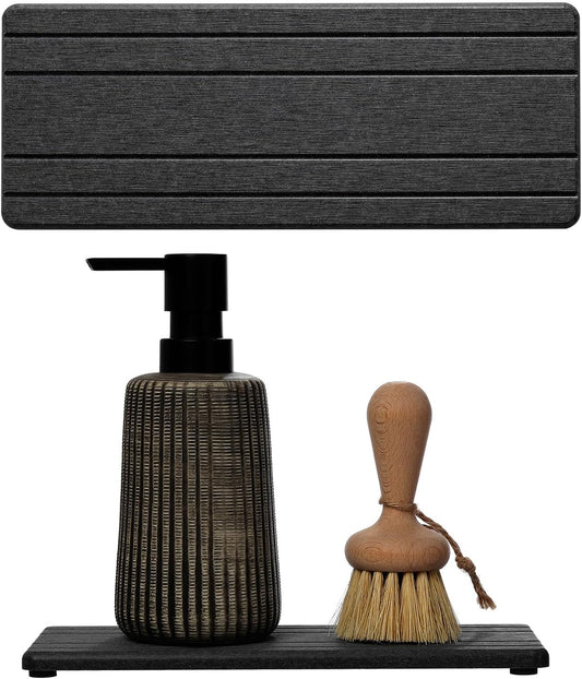 2PCS Diatomite Quick Stone Drying Tray Mat For Bathroom & Kitchen Counter, Instant Dry Water Absorbent Drink Bar Coaster,Vanity Sink Caddy Organizer,Dish Soap Sponge Holder, Dark Gray,9"x3.5"