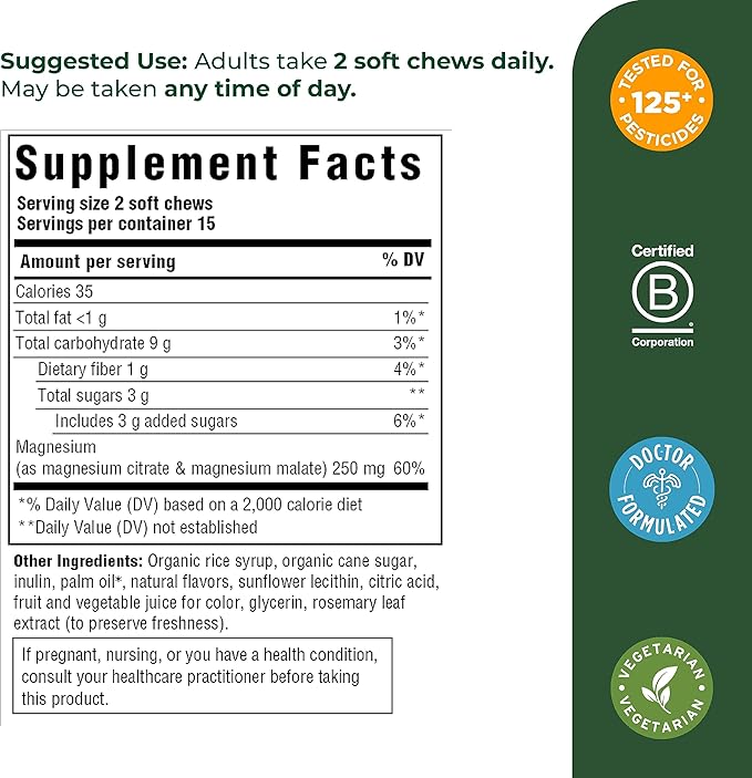 MegaFood Relax + Calm Magnesium Supplement -Soft Chews with Magnesium Citrate & Magnesium Malate - Grape-Flavor - Dr Formulated - Vegetarian - Without 9 Food Allergens - 30 Chews (Pack of 2)