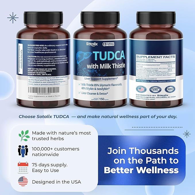 TUDCA Supplement with Milk Thistle – 85% Silymarin Flavonoids – Supports Liver Wellness & Digestive Health – Made in The USA