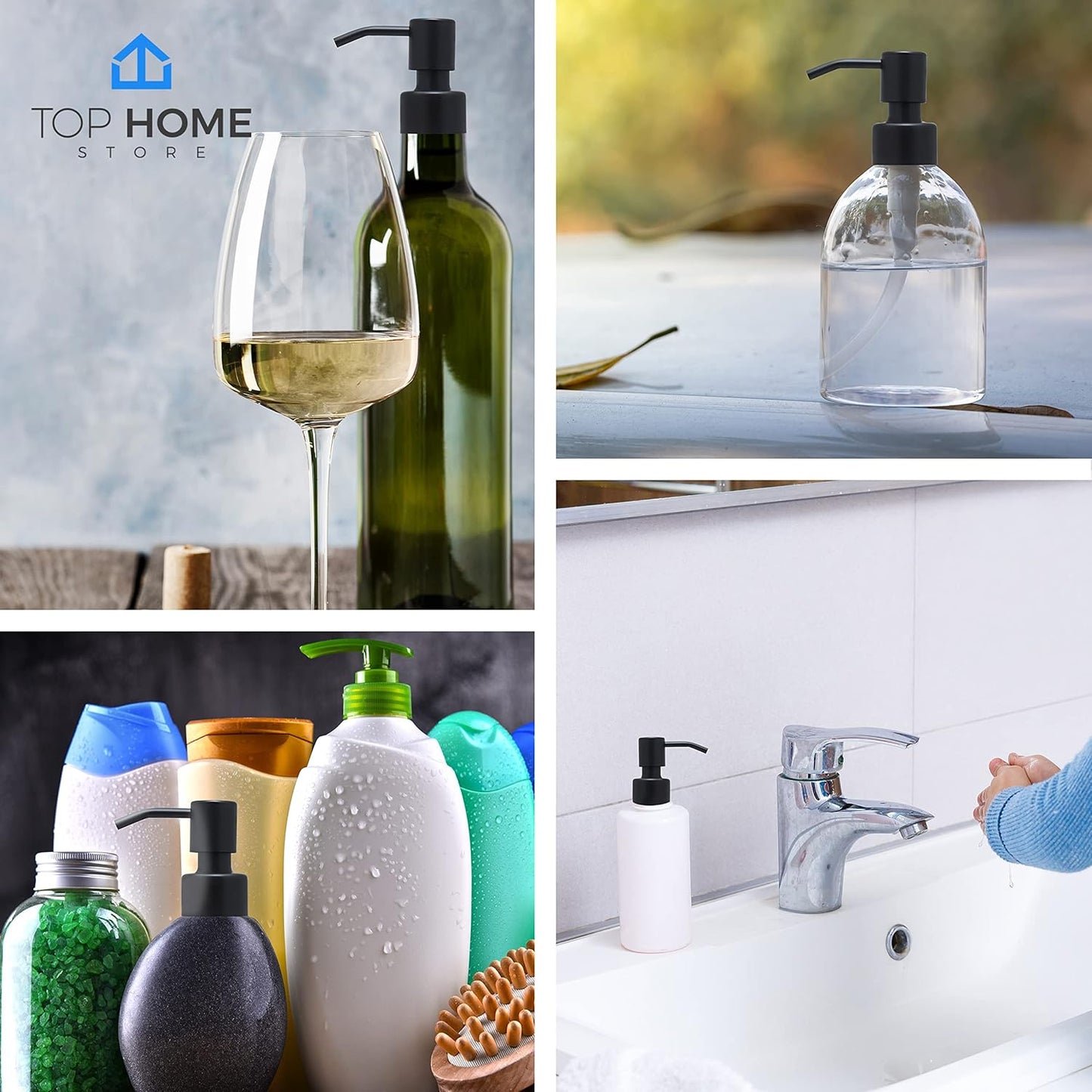 Stainless Steel Soap and Lotion Dispenser Pumps, Replacement for Your Bottles (Black Matte, 2 Pack)