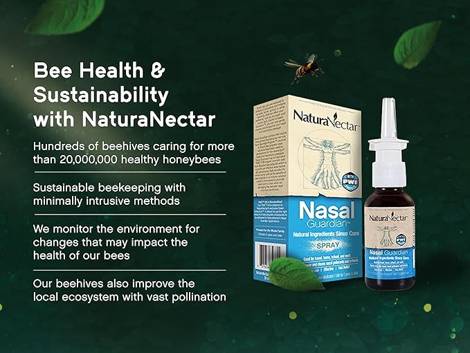 NaturaNectar - Bee Propolis Nasal Spray Saline Sinus Rinse & Relief - Pure Brazilian Propolis and Ingredients - Gentle and No Burning Sensation - Nasal Guardian - Ethical Beekeeping - 1 FL Oz - 1 Pack