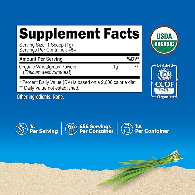 Nutricost Organic Wheatgrass Powder 1 LB - Non-GMO Superfood