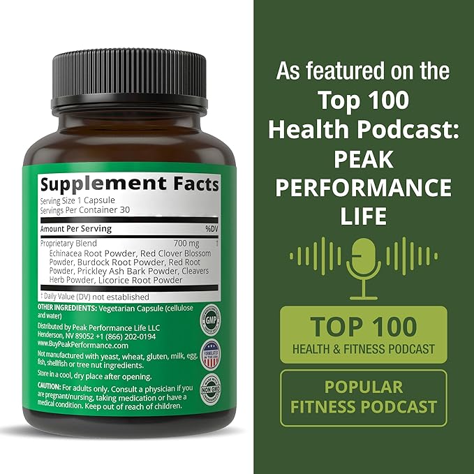 Lymphatic Drainage Supplement. 7-in-1 Lymph System Support Capsules to Detox & Cleanse. With Vegan Ingredients Echinacea Root, Red Clover Blossom, Burdock Root, Red Root, Licorice Root for Women, Men