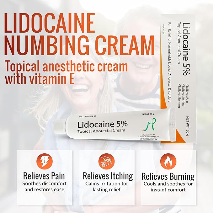 Maximum Strength 5% Lidocaine Hemorrhoid Treatment Cream for External and Internal Hemorrhoids Treatment Burn Itch Pain Relief Topical Anorectal Cream - 30 Gram Tube Made in USA