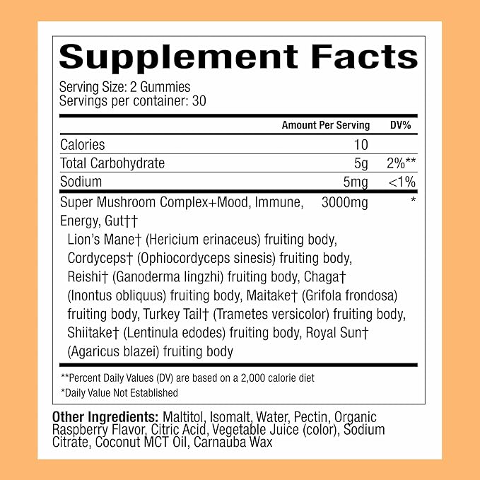 Plant People WonderDay Mushroom Gummies - Lion’s Mane, Cordyceps, Chaga Mushroom Supplement to Support Immune System De-Stress Boost Mood & Energy in Adults Natural, Vegan, Non-GMO (60 Count)
