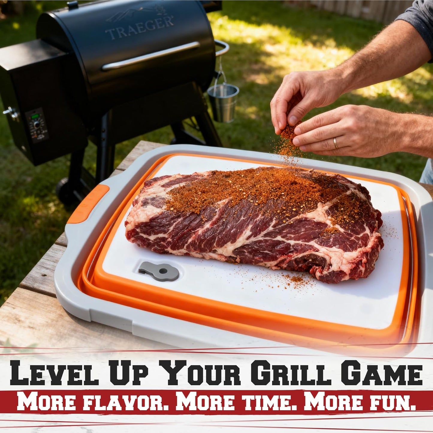 KITCHEN PERFECTION Collapsible XL Smoker & BBQ Prep Tub with Locking Lid & Cutting Board - Grill Caddy Container for Meat Marinating & Brine Perfect For Brisket, Turkey & Ribs - Best Gift For Men