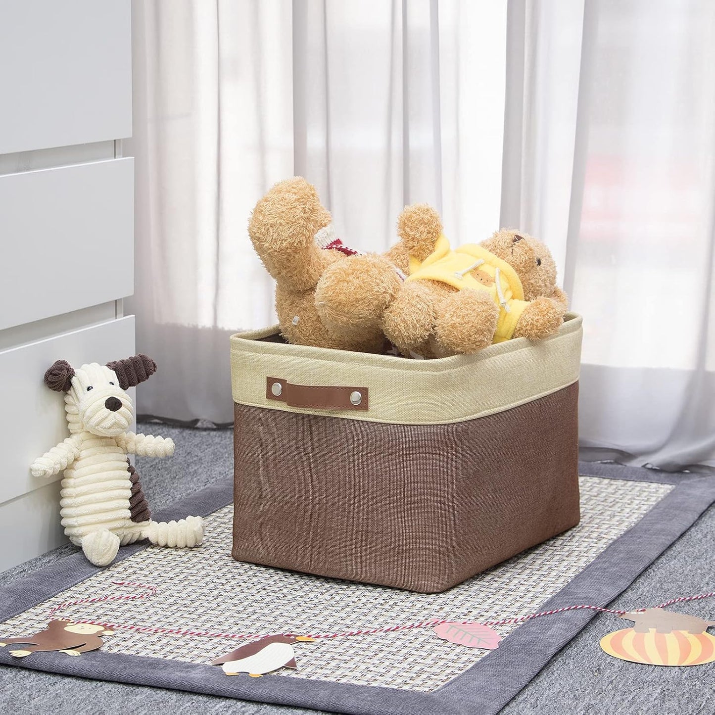 HNZIGE Large Fabric Storage Bins (3 Pack) Canvas Baskets for Storage Clothes Toys, Closet Baskets with Handles for Organizing Baby Nursery Closet Shelves Organization(Gold&Brown, 15" X 11" X 9.5")