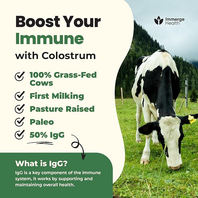 Super Colostrum Grass Fed Bovine Colostrum Powder for Bloating, Immune, Energy, Gut Health Hair, Skin and Nails Colostrum Supplement | 50% IgG Cow Colostrum for Humans | Superfood for Women and Men