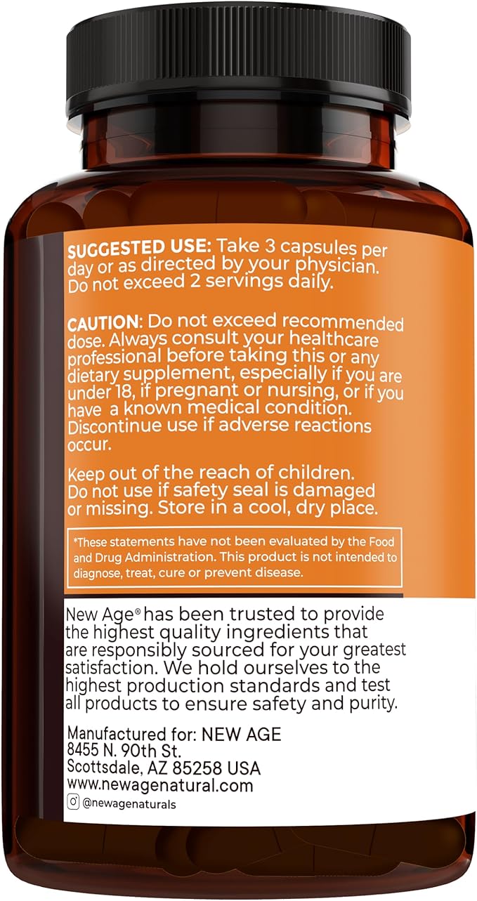 NEW AGE Turmeric Curcumin Capsules - Standardized Curcuminoids - Non-GMO, Gluten Free 180 Count (Pack of 2)