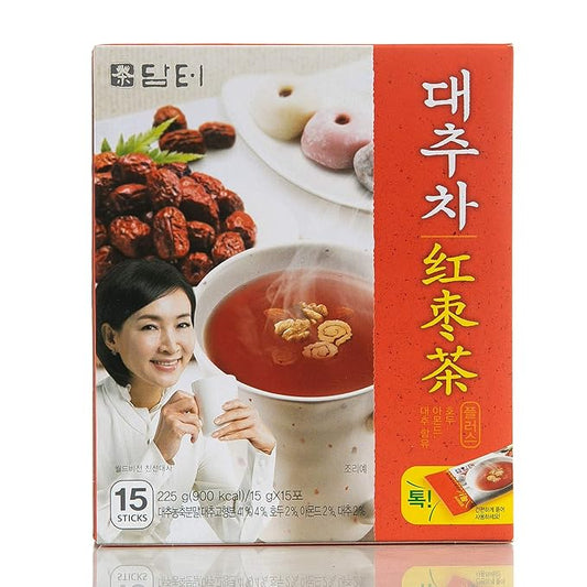 Damtuh Korean Traditional Jujube Tea, Jujube Powder, Red Date Instant Tea, 15g x 15 Count (Pack of 1)