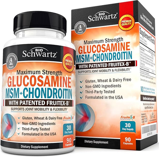 Glucosamine Chondroitin MSM Joint Support Supplement - Collagen Peptides, Turmeric and Ginger, Hyaluronic Acid, Glucosamine Chondroitin Sulfate for Joint Comfort - Gluten Free, Non GMO, 90 Capsules