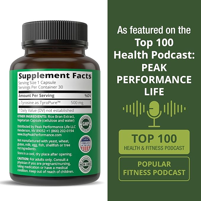 TyroPure L Tyrosine Supplement. More Bioavailable, Cleaner Version of L-Tyrosine. Vegan, Naturally Fermented 500mg Capsules for Mental Clarity, Dopamine. Mood Support for Women and Men