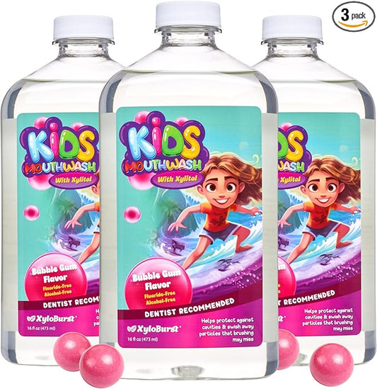 Xyloburst Oral Rinse Kids Mouthwash - Natural Xylitol Mouthwash, Fluoride Free Mouth Rinse with Aloe Vera, Alcohol Free, 16 fl oz - 3-Pack