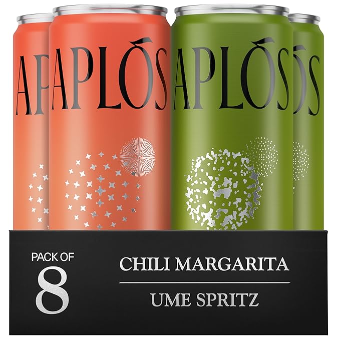 Aplós Canned Variety Pack of Non-Alcoholic Cocktails, Formulated with Adaptogens and Botanicals, Low Calorie, No Added Sugar Beverage (8 Pack, Ume Spritz & Chili Margarita)