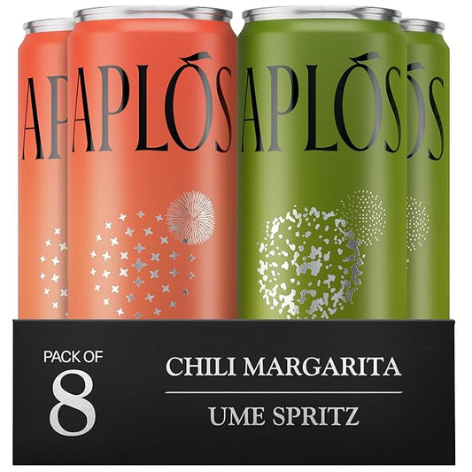 Aplós Canned Variety Pack of Non-Alcoholic Cocktails, Formulated with Adaptogens and Botanicals, Low Calorie, No Added Sugar Beverage (8 Pack, Ume Spritz & Chili Margarita)
