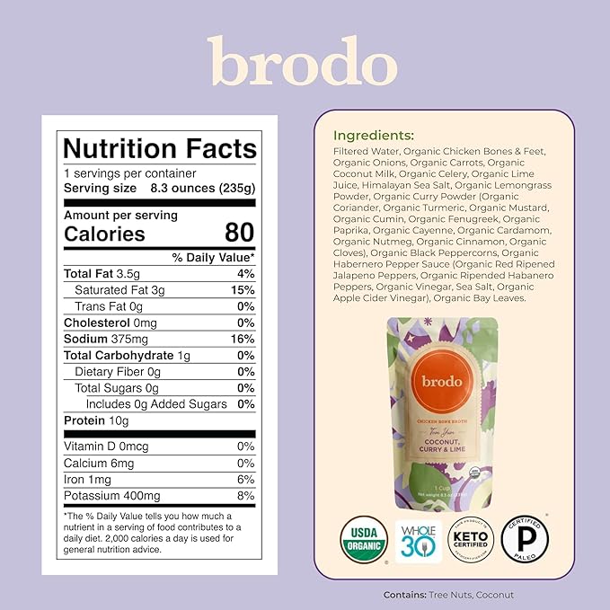 Brodo Broth Variety Pack | 1 Chicken, 1 Hearth, 1 Deeply Rooted, 1 Spicy Nonna, 1 Tom Yum, 1 Tuscan Sun Single Serving Pouches | Not Made From Concentrate, No Preservatives (6x 8.3 oz Pouches)