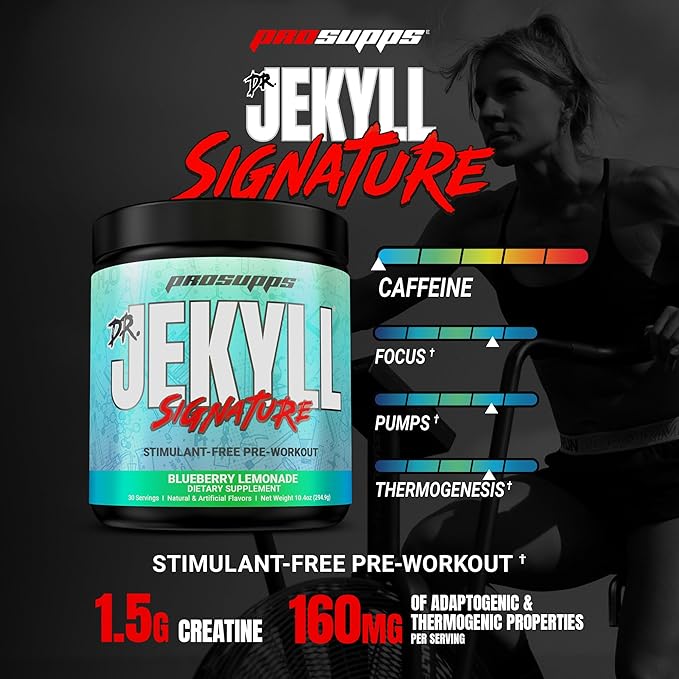 PROSUPPS Dr. Jekyll Signature Pre Workout Powder with Creatine - Stim-Free Preworkout Supports Focus & Endurance - Caffeine-Free Gym & Fitness Supplements (Blueberry Lemonade, 30 Servings)