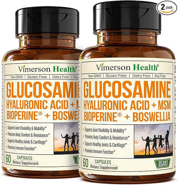 Glucosamine with Hyaluronic Acid, Black Pepper, MSM & Boswellia - 5-in-One Joint Support Supplement. Antioxidant & Inflammatory Support - Joint Health, Flexibility and Comfort. FSA Eligible 2 Pack