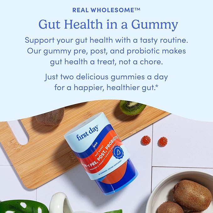 FIRST DAY 3 in 1 Probiotics for Men - Prebiotic, Probiotic & Postbiotic Supplement – Mens Probiotic for Digestive Health, Oral Health, Immune Function, Energy, Gut Health for Men – 30-Day Supply