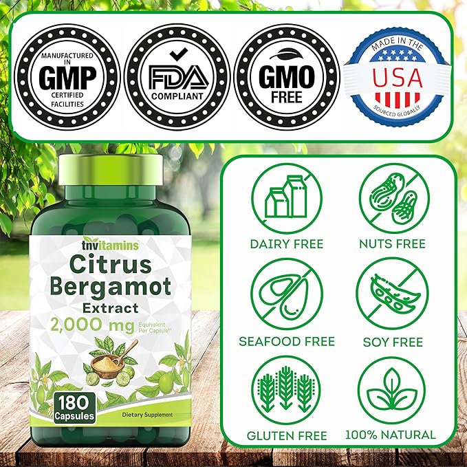 Citrus Bergamot 2000mg - 180 Capsules | Ultra Potent Citrus Bergamot Supplement 2000 mg Per 1 Capsule Serving | 6 Month Supply! | Non-GMO | Made in The USA!