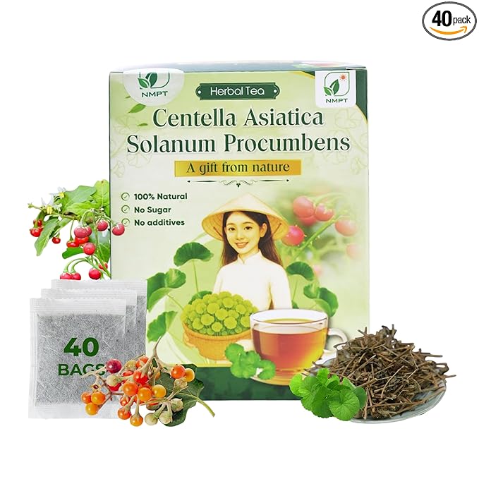 NMPT Dried Centella Asiatica Solanum Procumbens Tea, Handpicked and Handmade, 40 Sachets, Cold-Dried, Gluten-Free, No Added Sugar, Mild Sweet Flavor, Supports Overall Health