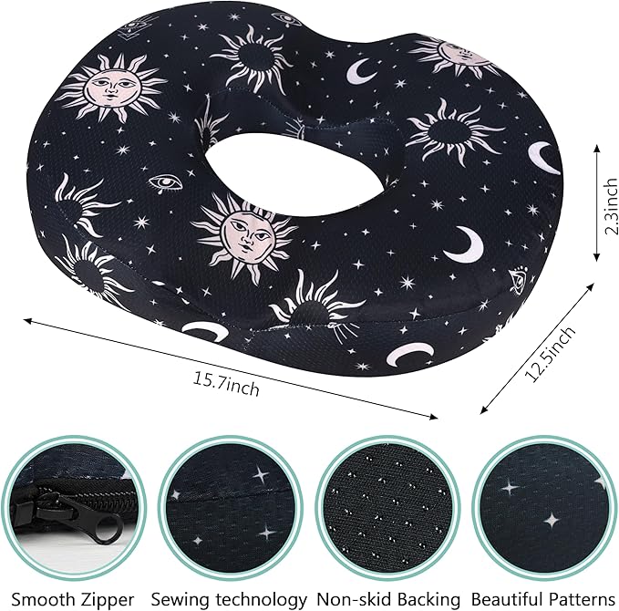Hemorrhoid Pillows for Sitting Donut Gel Ergonomic Sun Moon Seat Cushion for Long Sitting Tailbone Pain After Surgery Relief Office Chair Pillow for Butt Cute Coccyx Car Drivers Postpartum Pregnancy