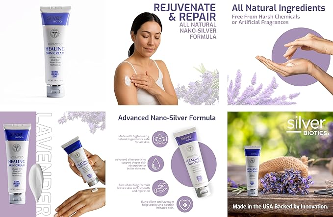 Silver Biotics Nano Silver Healing Lotion Cream Lavender Scent Infused SilverSol and Hyaluronic Acid | All Natural Ingredients to Heal, Smooth Your Skin Blemishes and Scars (3.4 oz.)