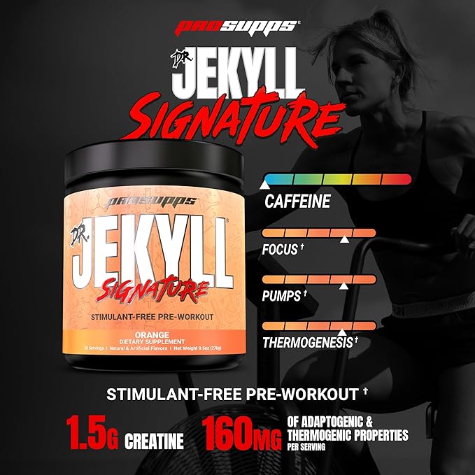 PROSUPPS Dr. Jekyll Signature Pre Workout Powder with Creatine - Stim-Free Preworkout Supports Muscle Volume & Endurance - Caffeine-Free Gym & Fitness Supplements (Orange, 30 Servings)