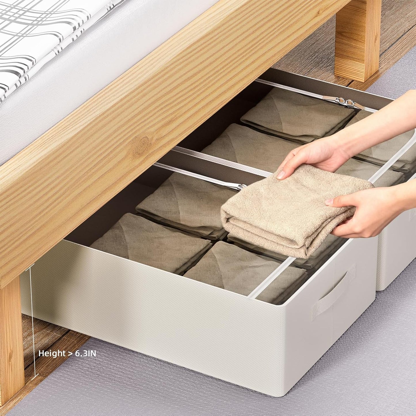 CYhom Under Bed Storage Bins Frame Storage Box Oxford Fabric Sturdy Underbed Container Foldable Stackable Large Capacity Clothes Organizer (Beige, 23.6" x 19.7" x 6.3")