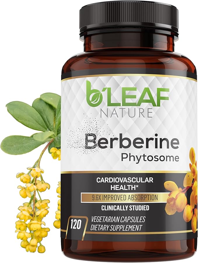 B’Leaf Nature Berberine Phytosome, 120 Capsules – 1100mg Berberine Supplement for Metabolic and Cardiovascular Support – Vegan, Gluten-Free, Non-GMO Berberine Phytosome Capsules for Immune Wellness
