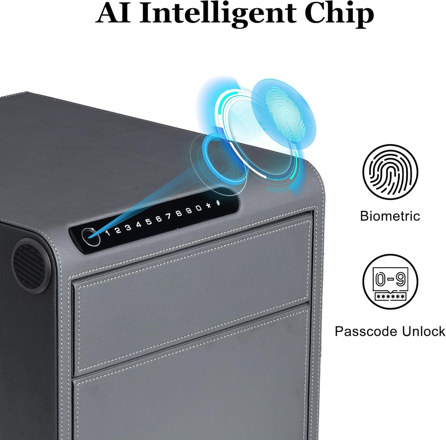 Jewelry Safe with Drawers，Biometric Fingerprint safe, Slide-Away Handgun Safe for Pistols, Leather Wrapped Jewelry Storage Safe, Digital Keypad & Quick-Access Drawer (Grey- 2 Drawer)