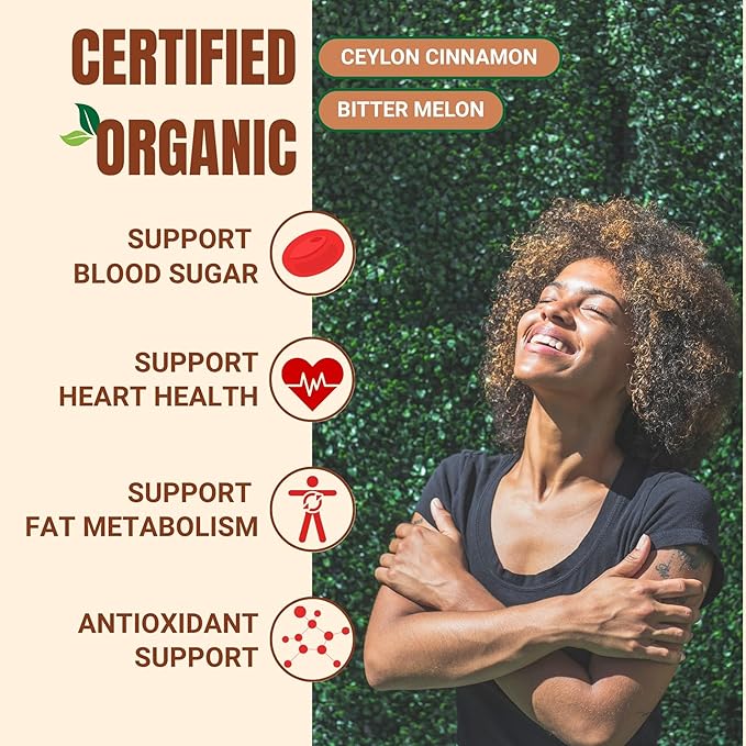 zyy Organic Ceylon Cinnamon Supplements with Bitter Melon 1830mg | Non-GMO Gluten-Free | Certified Organic Ceylon Cinnamon Powder Pills | Supports Blood Sugar & Heart Health | Antioxidant-180ct