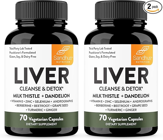 Sandhu's Liver Cleanse Detox & Repair Support | 70 Capsules (Pack of 2) | Herbal Supplement for Liver Health | Milk Thistle Dandelion Root Andrographis with 8 Minerals