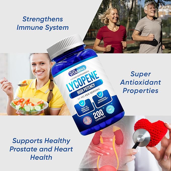 We Like Vitamins Lycopene Supplements for Men & Women - Lycopene 20mg Per Serving - 200 Capsules - Super Antioxidant which Helps Support Immune System and Prostate Health