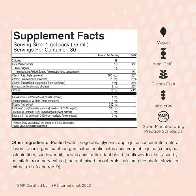 Healthycell Eye Health Daily Liquid Supplement - Eye Vitamins & Minerals with Lutein, Zeaxanthin, Astaxanthin & Beta Carotene for Sight Care & Macular Support - 30 Gel Packs