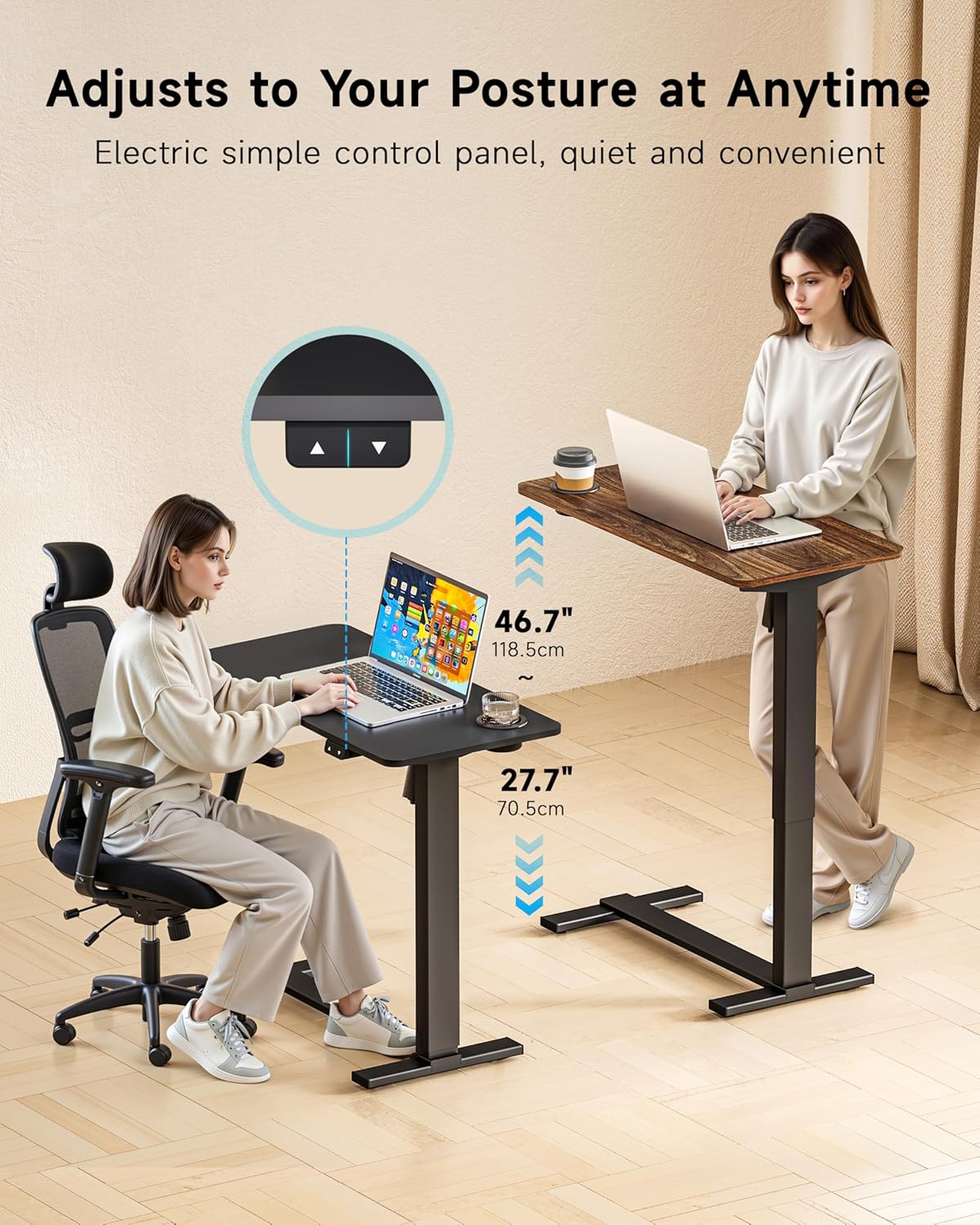 BIZUM Small Electric Standing Desk Bedside Table with Hidden Wheels 31.5 x 15.8 Inch Adjustable Computer Laptop Office Desk, Black