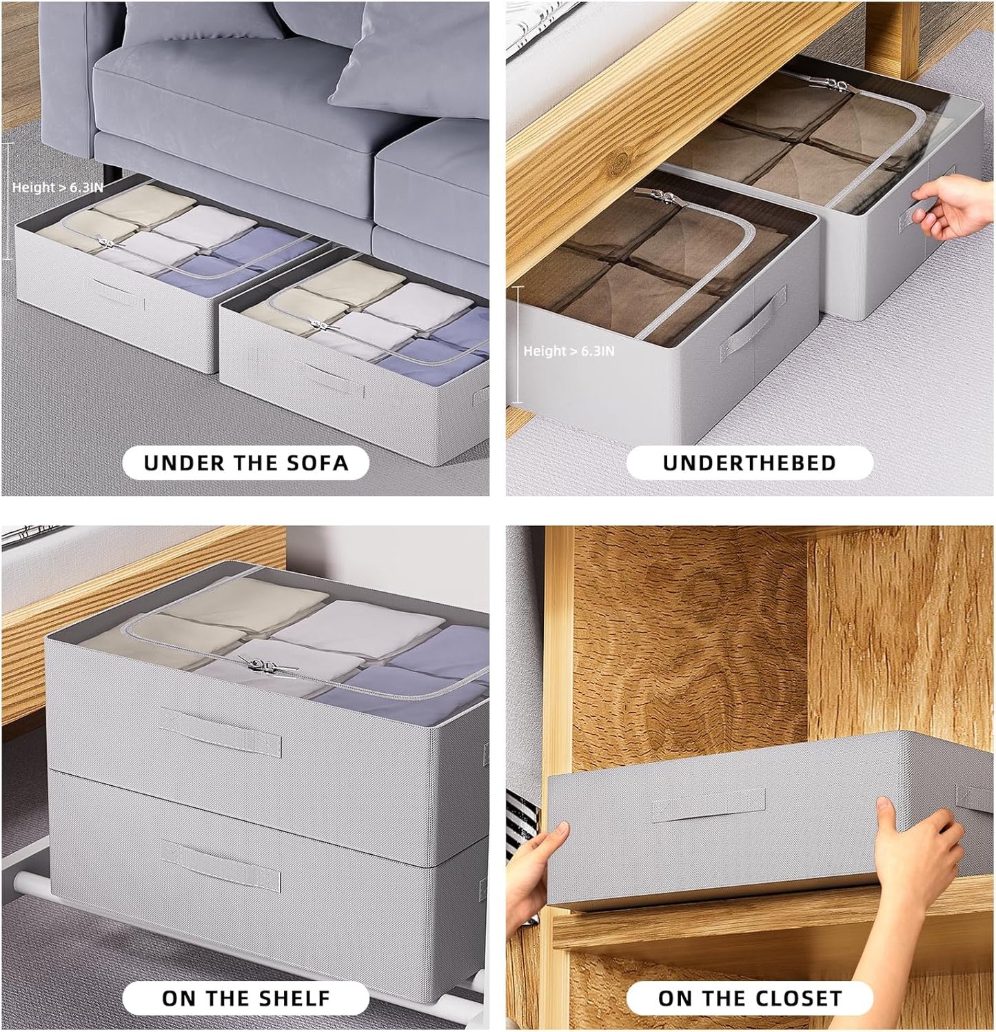 CYhom Under Bed Storage Bins Frame Storage Box Oxford Fabric Sturdy Underbed Container Foldable Stackable Large Capacity Clothes Organizer (Grey, 23.6" x 19.7" x 6.3")