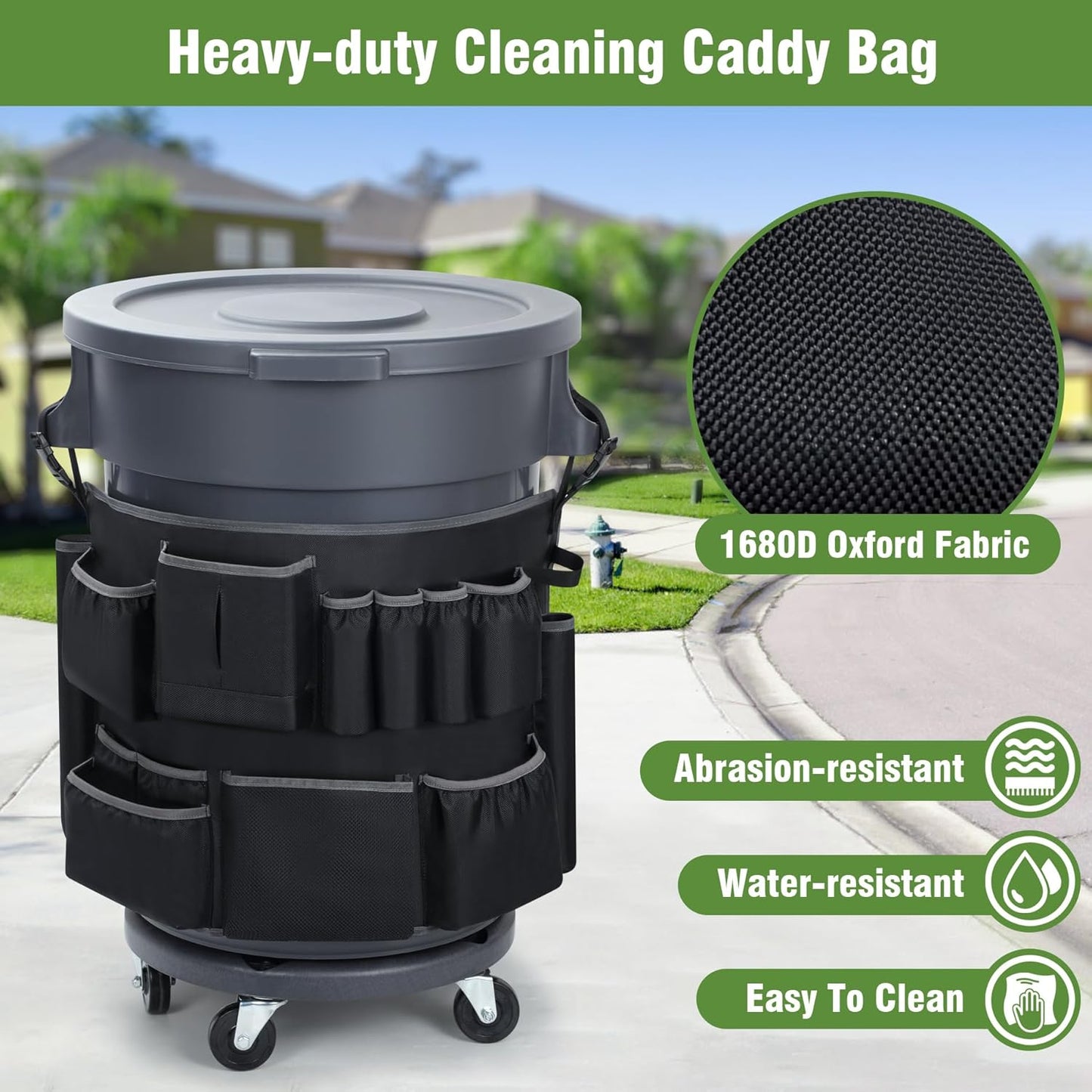 Trash Can Caddy Bags Fit 32-55 Gallon Garbage Bins, Garbage Bin Caddy Bag Organizer with Multi-Pockets, Organizer For Cleaning, Maid, & Janitorial Duty, Cleaning Caddy Bag Only