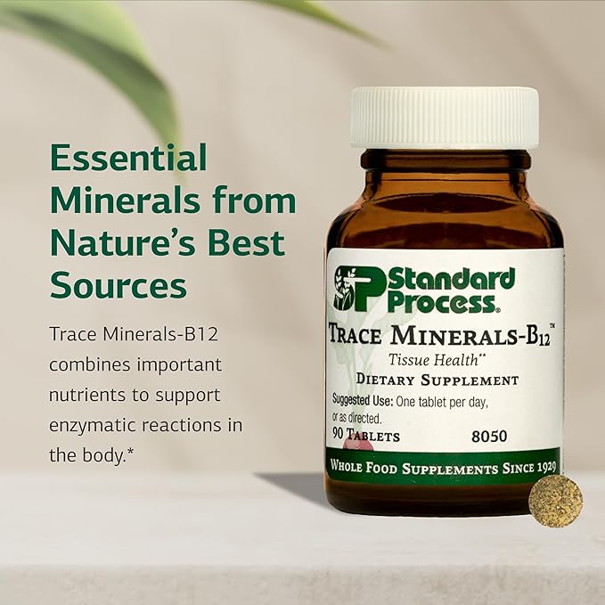 Standard Process Trace Minerals-B12 - Thyroid & Cell Functioning Support with Iodine, Zinc & Copper - Cartilage & Bone Health Aid - Non-Dairy & Non-Soy - 90 Tablets (90 Servings)