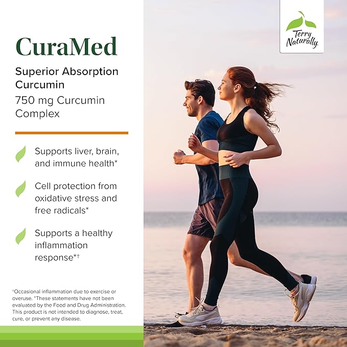 Terry Naturally CuraMed 750mg - Antioxidant Supplement for Brain & Heart Health - Supplement with High-Potency Curcumin Complex - Kidney, Liver & Immune Health Support - 30 Softgels (Pack of 2)