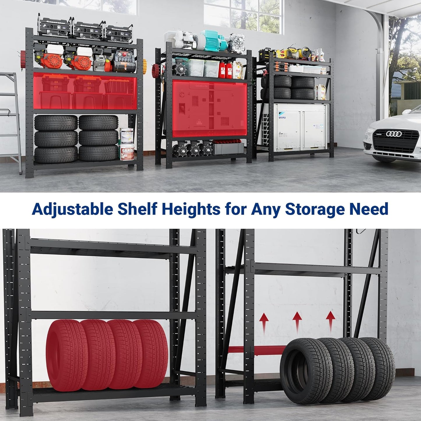 FLEXIMOUNTS 10000LBS 3 Pack Garage Shelving, 4-Tier Heavy Duty Shelving Unit, 23.6" D x 49.6" W x 71" H, Industrial Shelving, Adjustable Storage Shelves for Garage, Basement, Warehouse, Workshop