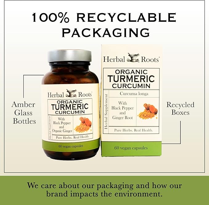 Herbal Roots - Turmeric Curcumin Capsules - Extra Strength - 1000mg Pure Organic Turmeric Supplement, 95% Standardized Curcumin Extract with BioPerine Pepper and Ginger
