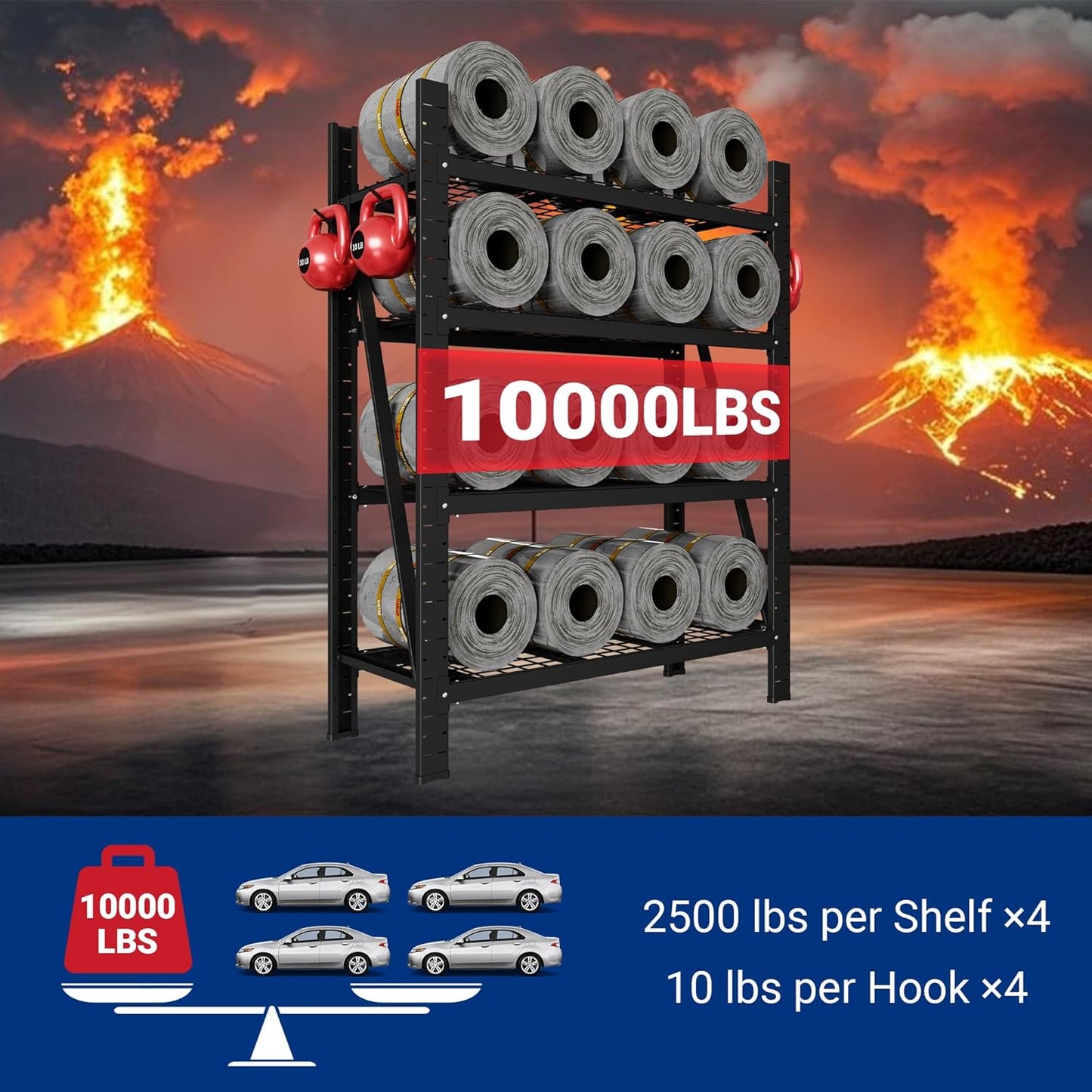 FLEXIMOUNTS 10000LBS 3 Pack Garage Shelving, 4-Tier Heavy Duty Shelving Unit, 23.6" D x 49.6" W x 71" H, Industrial Shelving, Adjustable Storage Shelves for Garage, Basement, Warehouse, Workshop