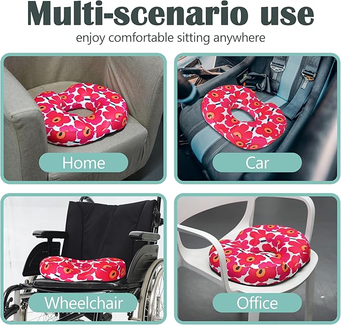 Hemorrhoid Pillows for Sitting Donut Gel Ergonomic Poppy Pillow Seat Cushion for Long Sitting Tailbone Pain After Surgery Relief Office Chair Pillow for Butt Cute Coccyx Driver Postpartum Pregnancy