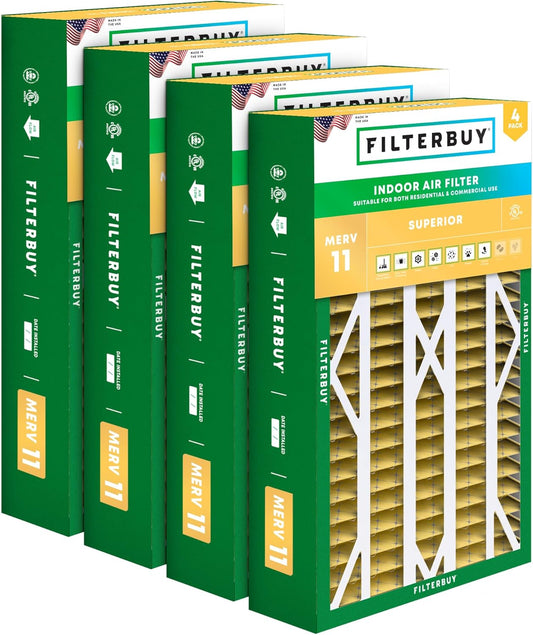 Filterbuy 16x26x5 Air Filter MERV 11 Superior Pet & Allergy Defense (4-Pack), Pleated HVAC AC Furnace Filters for Electro-Air, Emerson, White Rodgers, and More (Actual Size: 16.00 x 25.75 x 4.88)